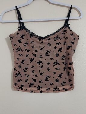 Lace-Trim Floral Cami Top - Blush Pink